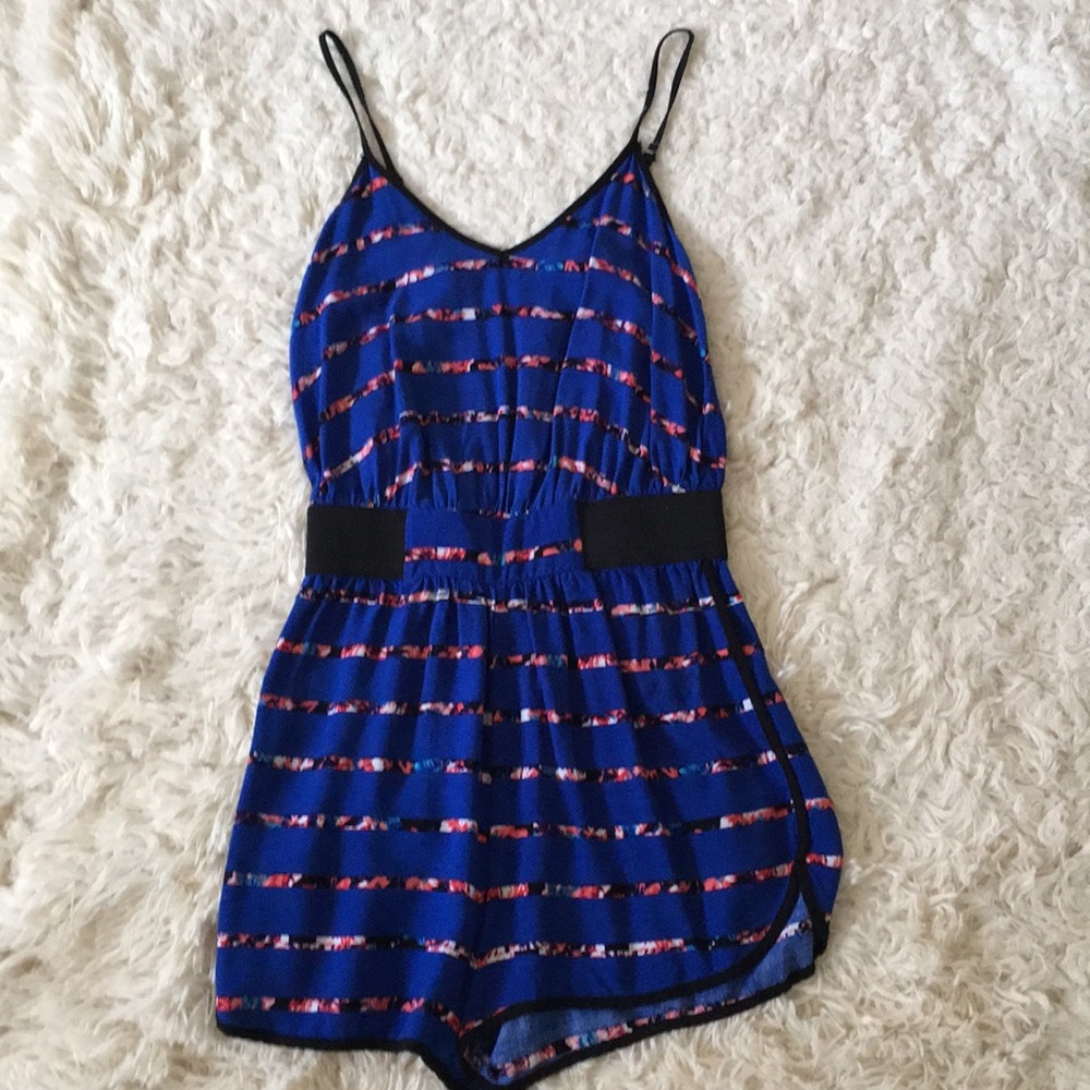 Blue and floral striped romper